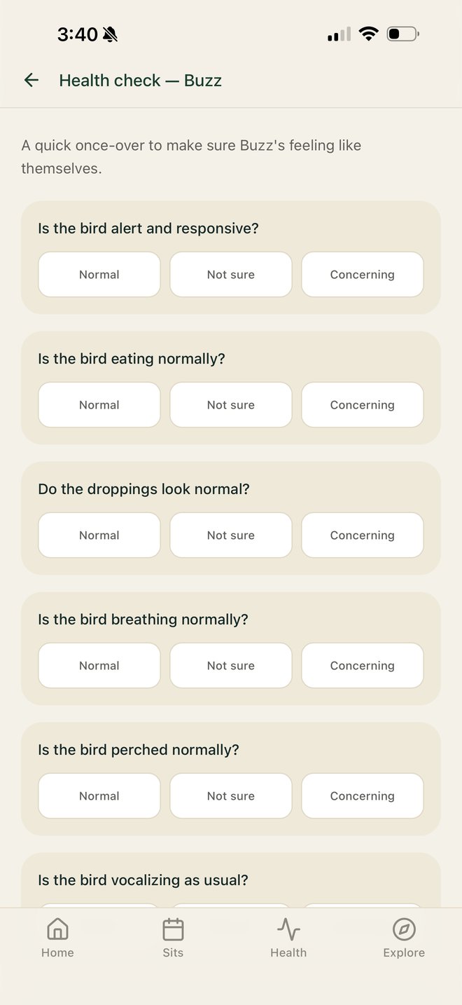 Kya & Co. daily health check screen